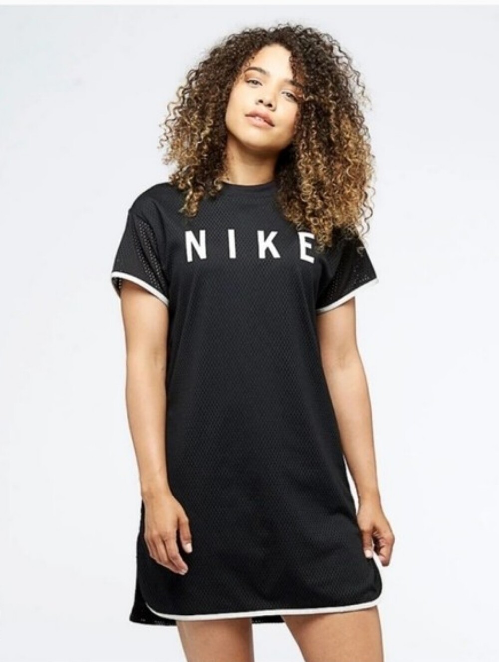 Nike Mesh Jersey Short Sleeve Mini Dress Size Medium Black